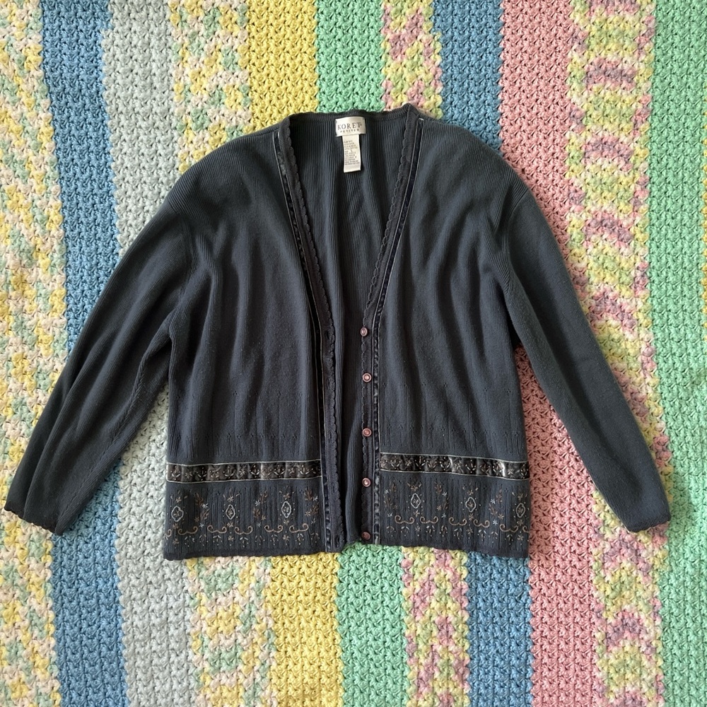Koret Petites blue cottage core embroidered buttonup cardigan size large sweater